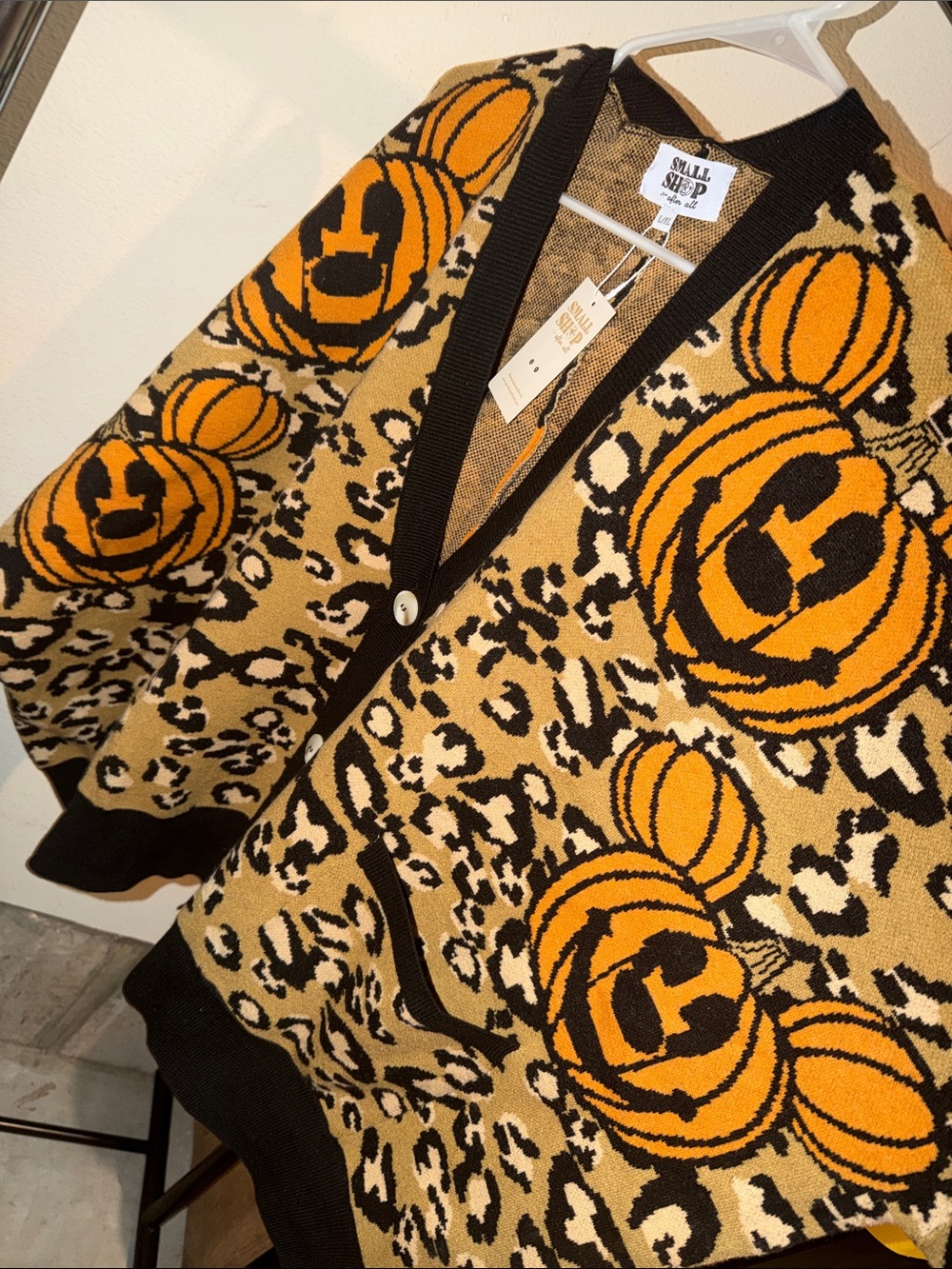 Small Shop x Pumpkin Leopard Knit Cardigan - Orange & Tan